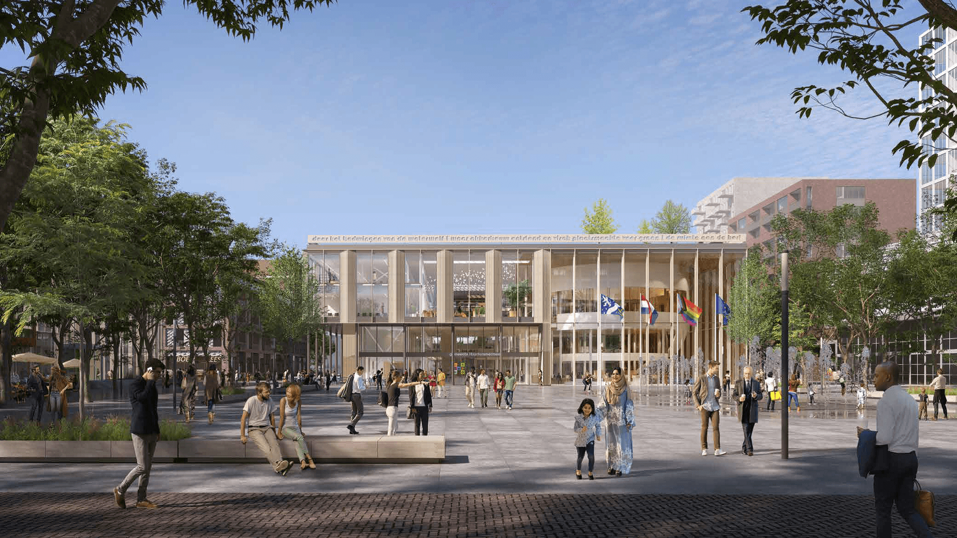 Beeld vooraanzicht nieuw gemeentehuis - versie november 2023