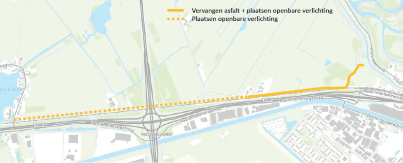 Vervangen asfalt en plaatsen openbare verlichting