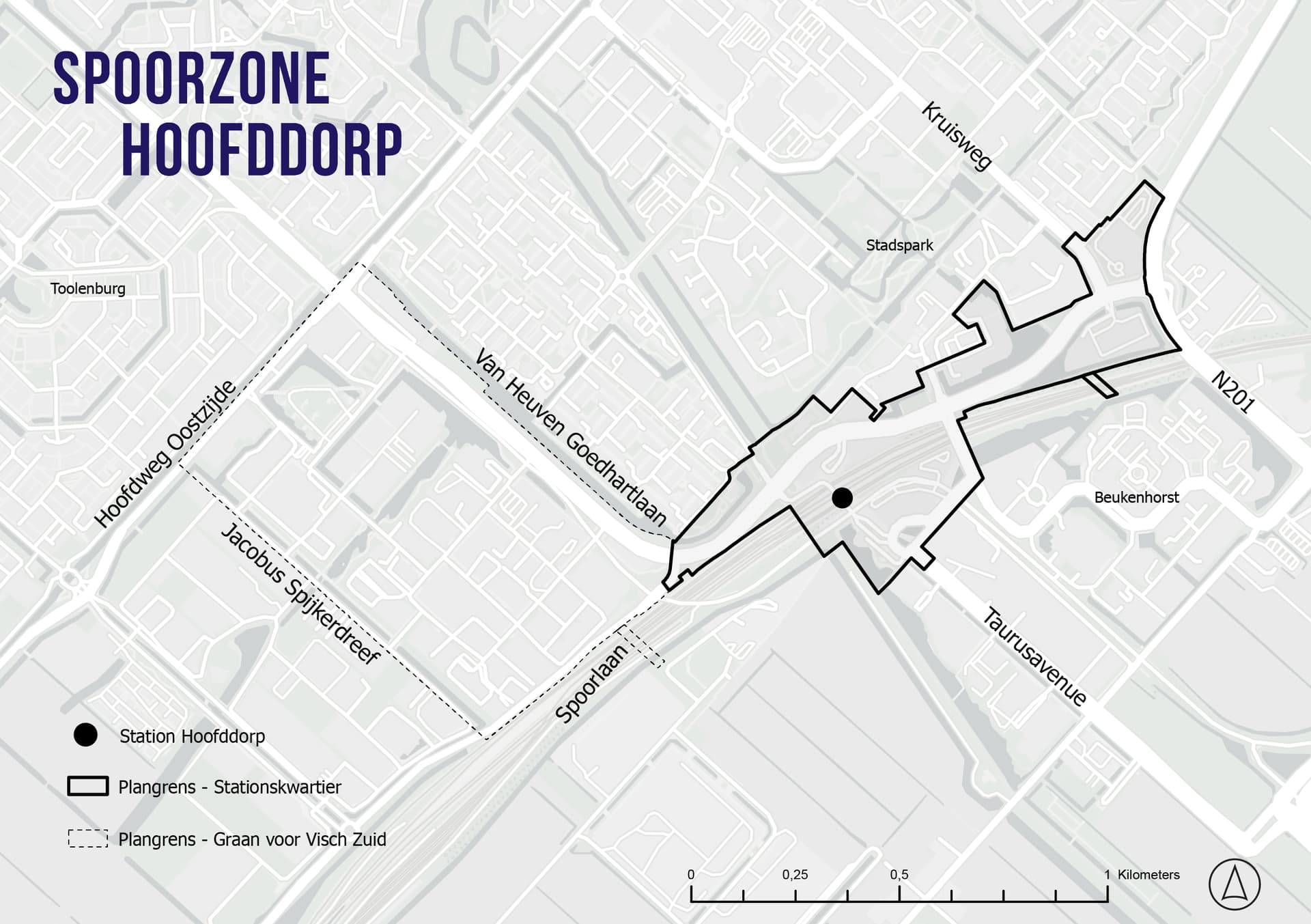 Een kaart die aangeeft waar Stationskartier precies ligt