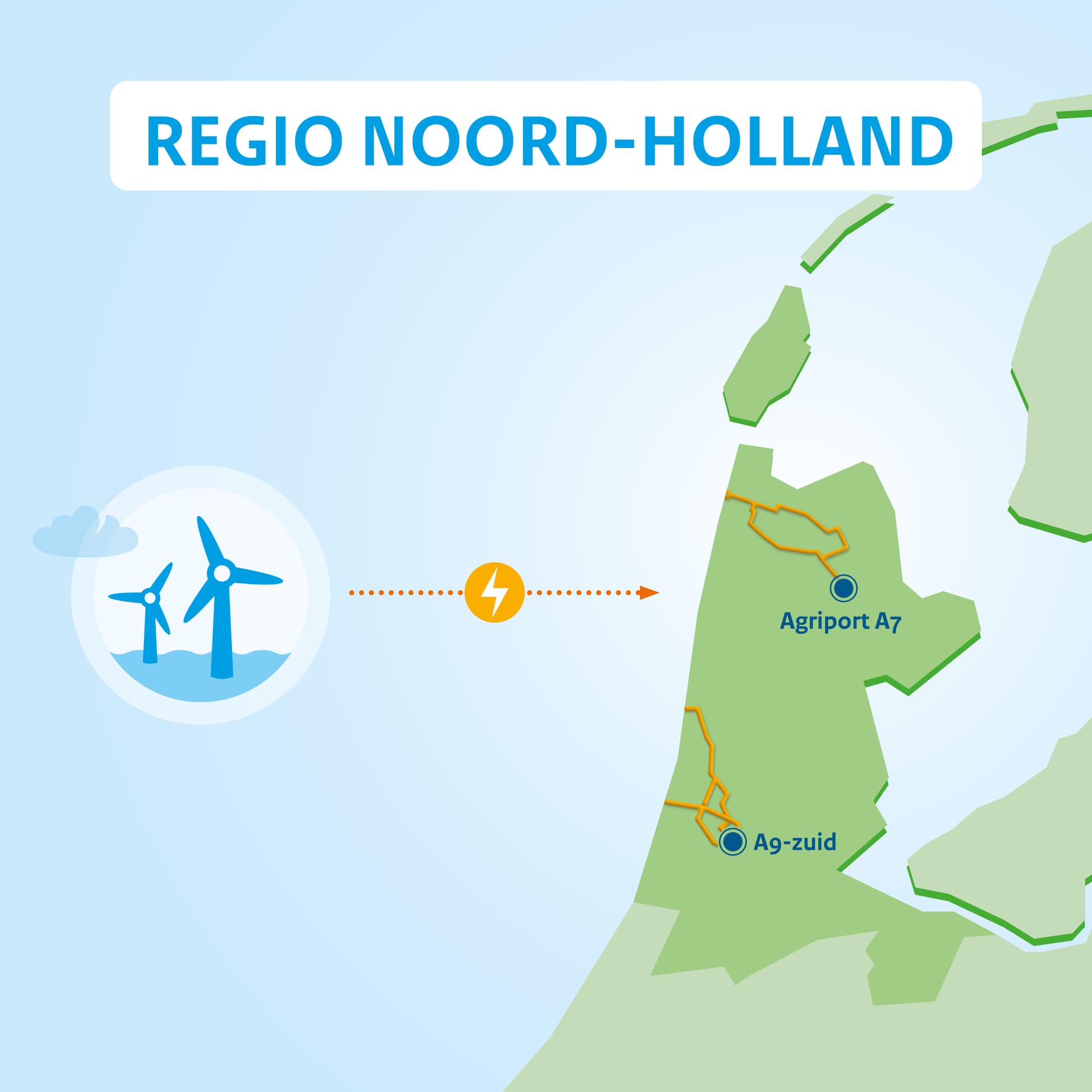 Kaart met de mogelijke locaties voor aanlanding windenergie