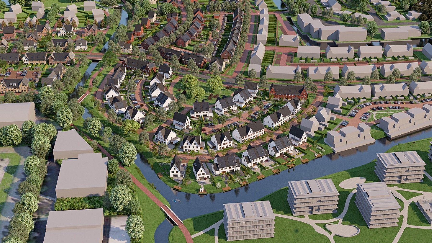 Een artist impression van Quartier III in de wijk Quatrebras Park