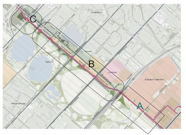 Plattegrond deelgebieden Bennebroekerweg