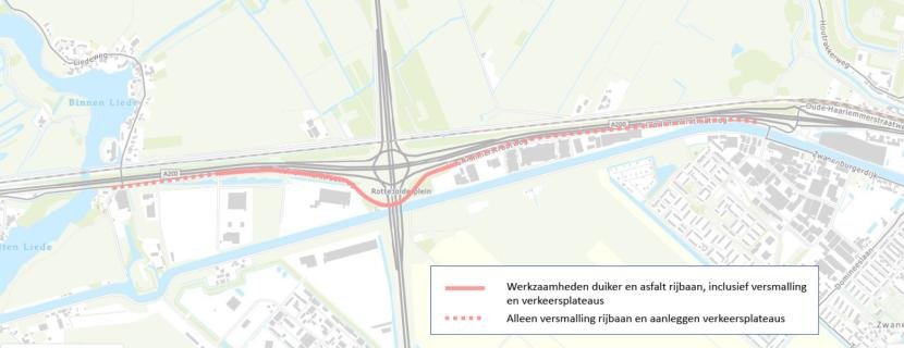 Werkzaamheden aan duiker, asfalt, versmalling en verkeersplateaus