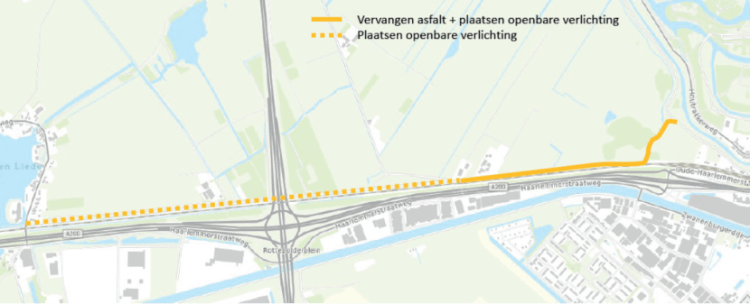 Vervangen asfalt en plaatsen openbare verlichting