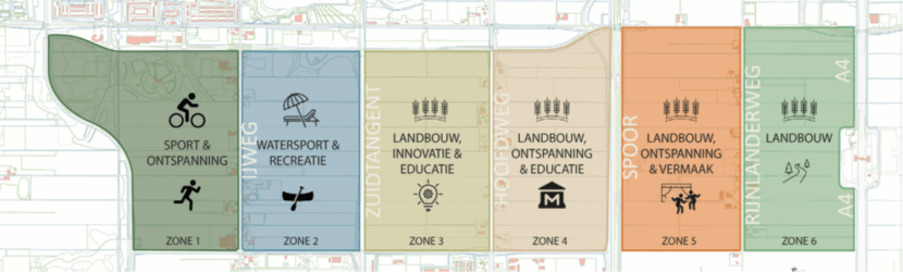 Afbeelding: kaart met daarop de zes verschillende zones in PARK21.