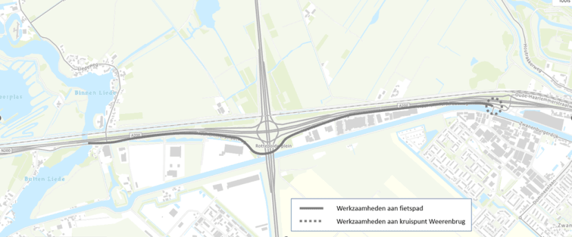 Werkzaamheden aan fietspad en kruispunt Weerenbrug