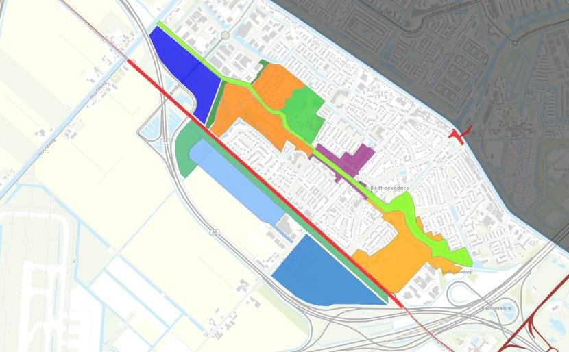 Afbeelding: Geoweb online kaart van de gebiedsontwikkeling Badhoevedorp