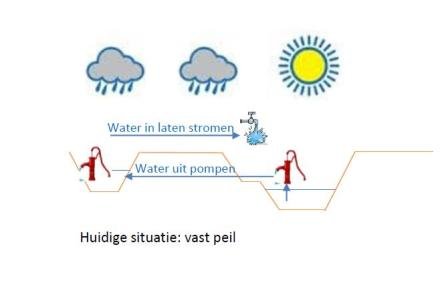 Afbeelding: grafische weergave van toekomstige situatie, flexibel peil tussen Ringvaart en circa agrarisch zomerpeil