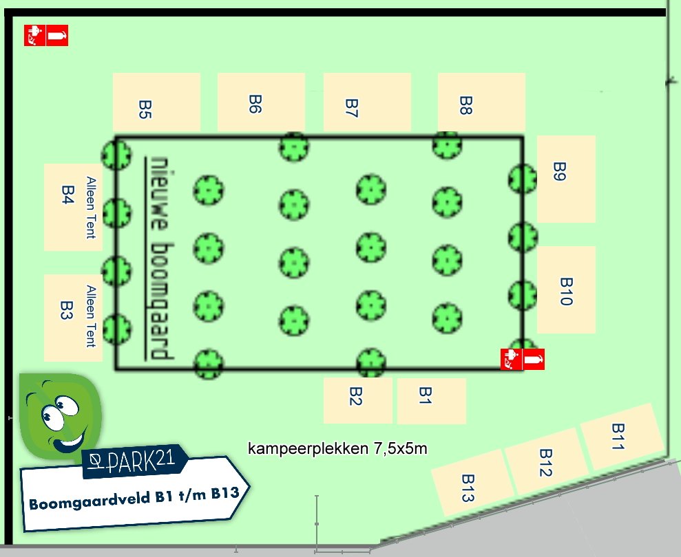 Campingplekken b1 t/m b13 in de boomgaard