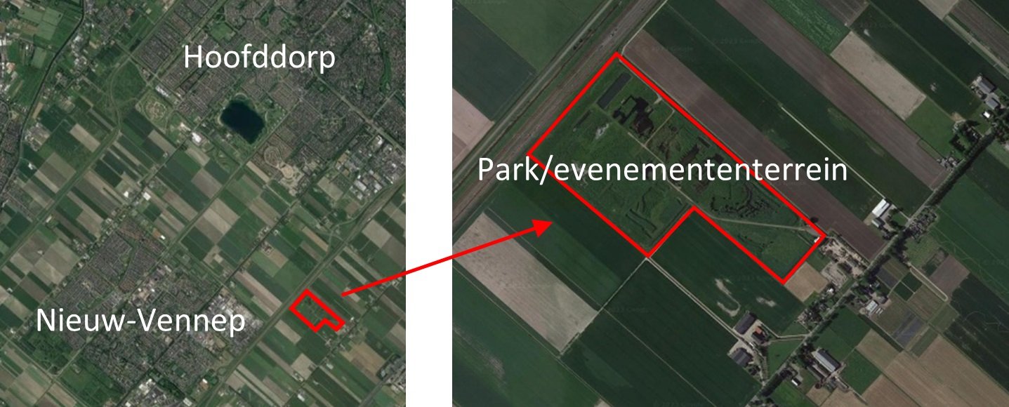 De ligging van het toekomstige Park-Evenemententerrein in PARK21