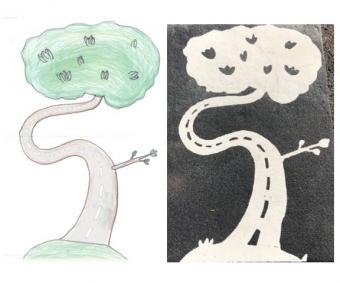Afbeelding: illustratie, tekening van de kromme boom, symbool voor het Lint in Badhoevedorp