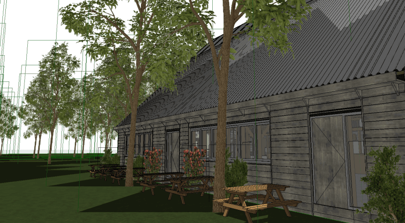 Schets zuidgevel van restaurant KASTAN