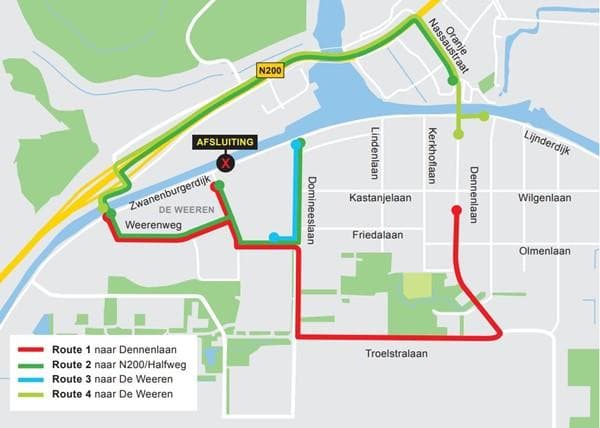 Afbeelding: kaart met andere routes om op uw bestemming te komen.
