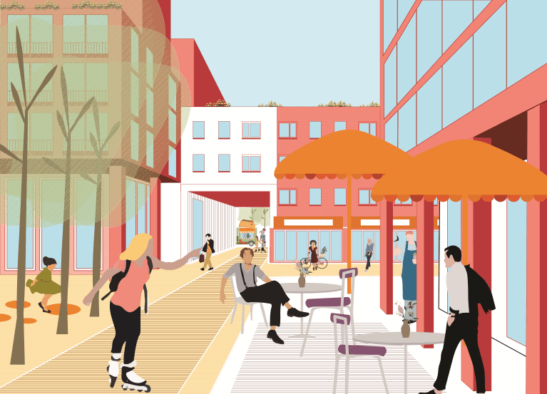 Indruk van het Raadhuisplein uit de visie stadscentrum Hoofddorp