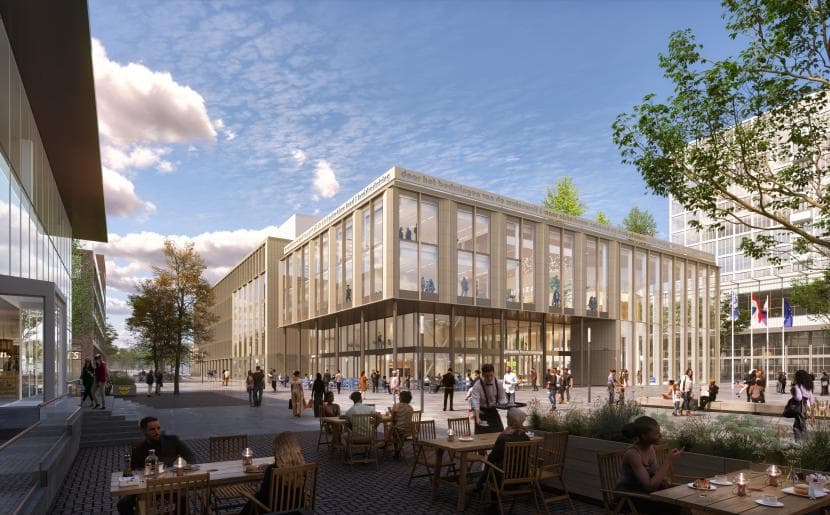nieuwe gemeentehuis met C. aan de linkerkant.