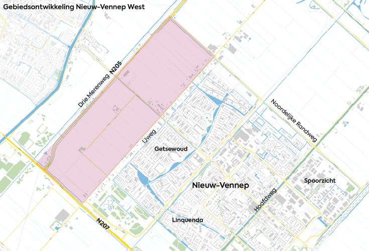 Kaart: gebiedsontwikkeling Nieuw-Vennep West