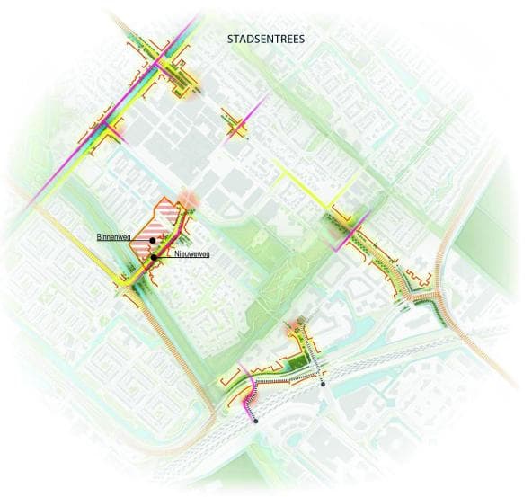 Kaart met daarop de plek van de Binnenweg
