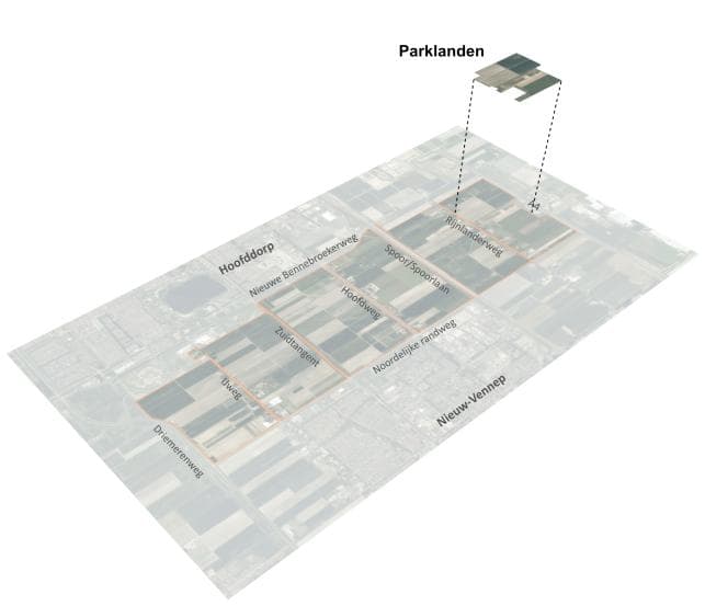 Afbeelding: kaart met de ligging van deelgebied Parklanden in PARK21.