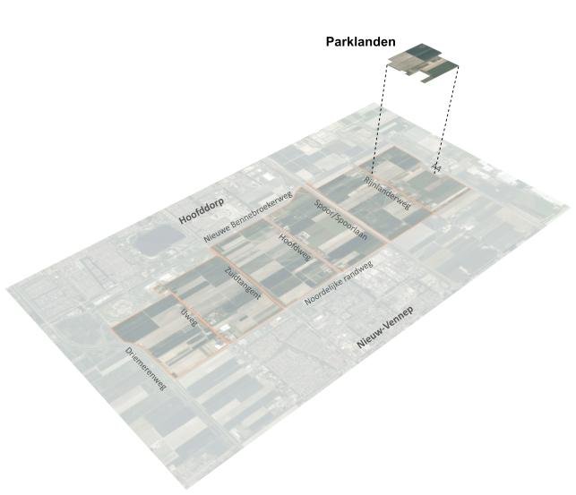 Afbeelding: kaart met de ligging van deelgebied Parklanden in PARK21.