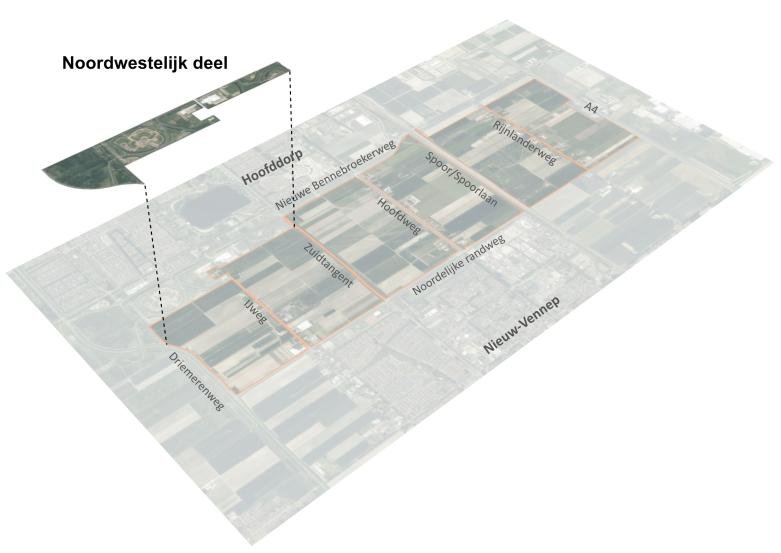 Afbeelding: kaart met de ligging van het Noordwestelijk deel in PARK21 (Beeld: Planmaat)