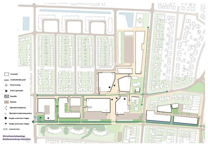 Afbeelding: figuur 3 hoofdopzet met bouwvelden waarbinnen bebouwing (en tuinen bij woningen) gerealiseerd kan worden