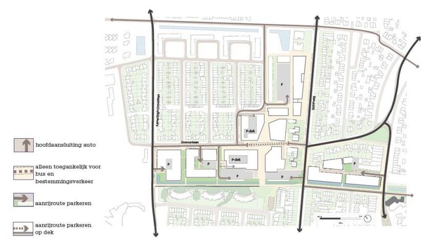 Afbeelding: figuur 4 Aanrijroutes en parkeerplekken Badhoevedorp Centrum