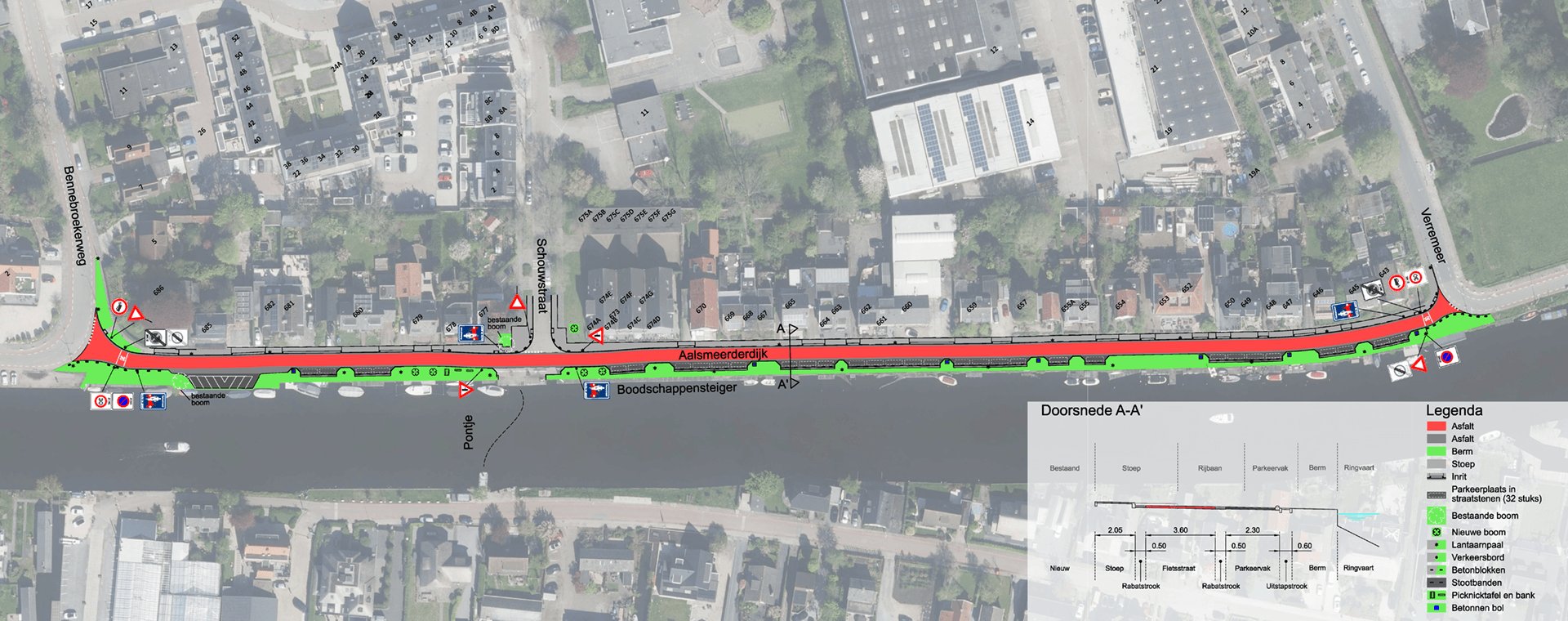 Tekening nieuw aangelegde fietsstraat