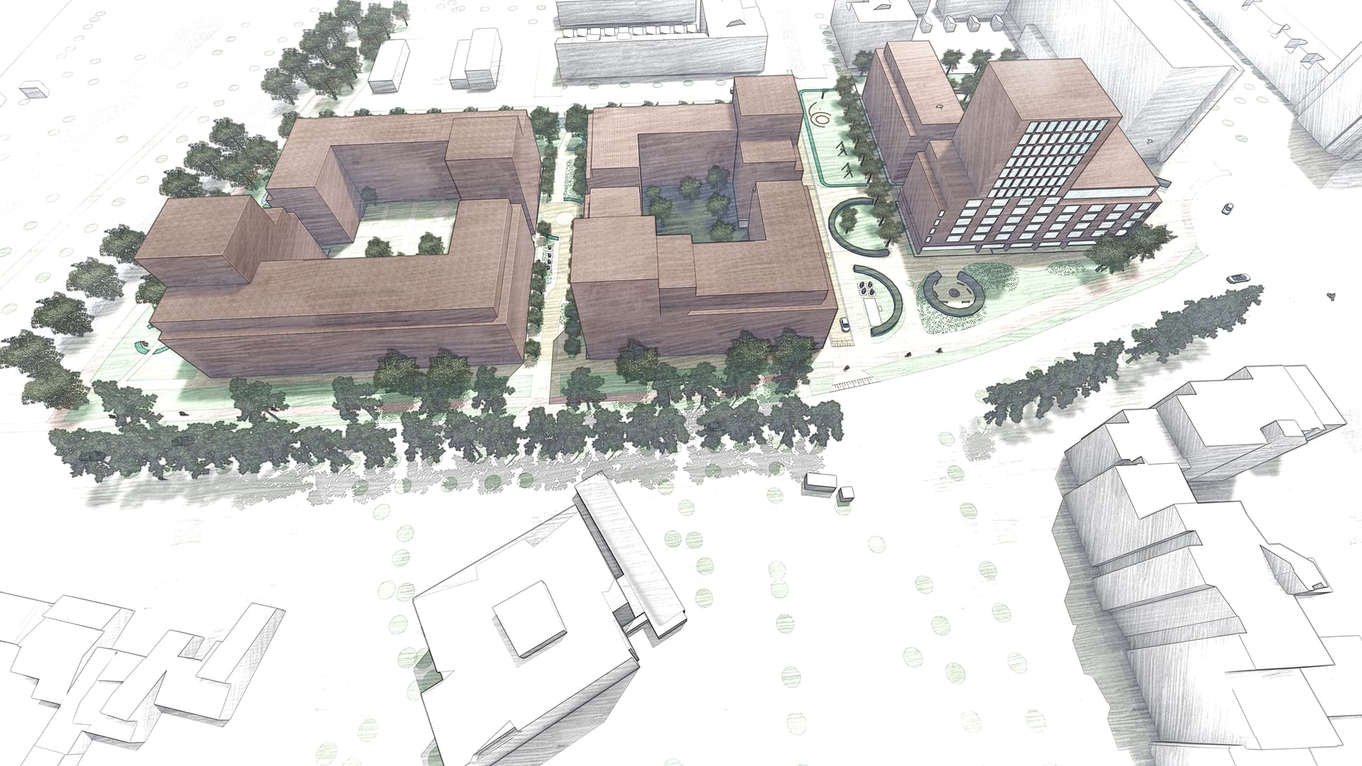 Beeld: Binnenweg met onder de Nieuweweg en links de Geniedijk.