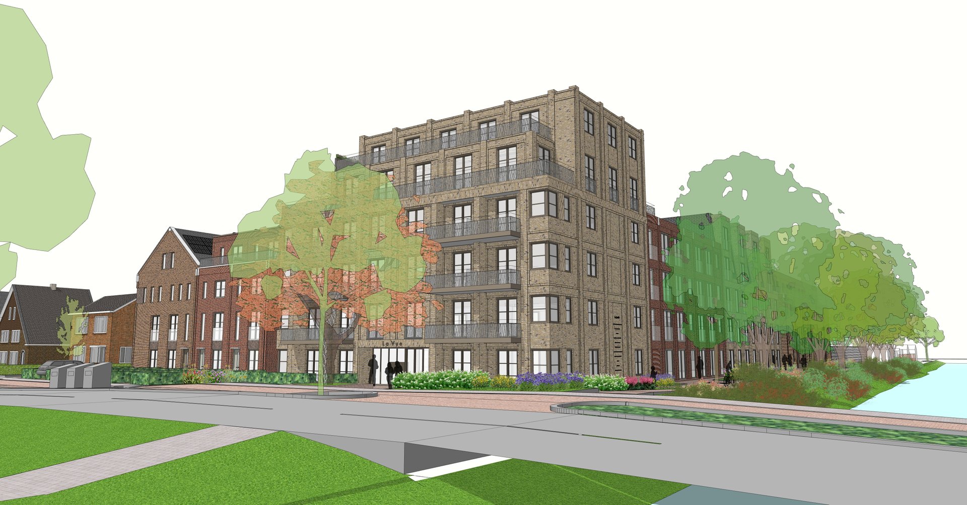 Impressie van de bouw van 83 nieuwe woningen op de hoek van de Kruisweg en de Boslaan in Hoofddorp.