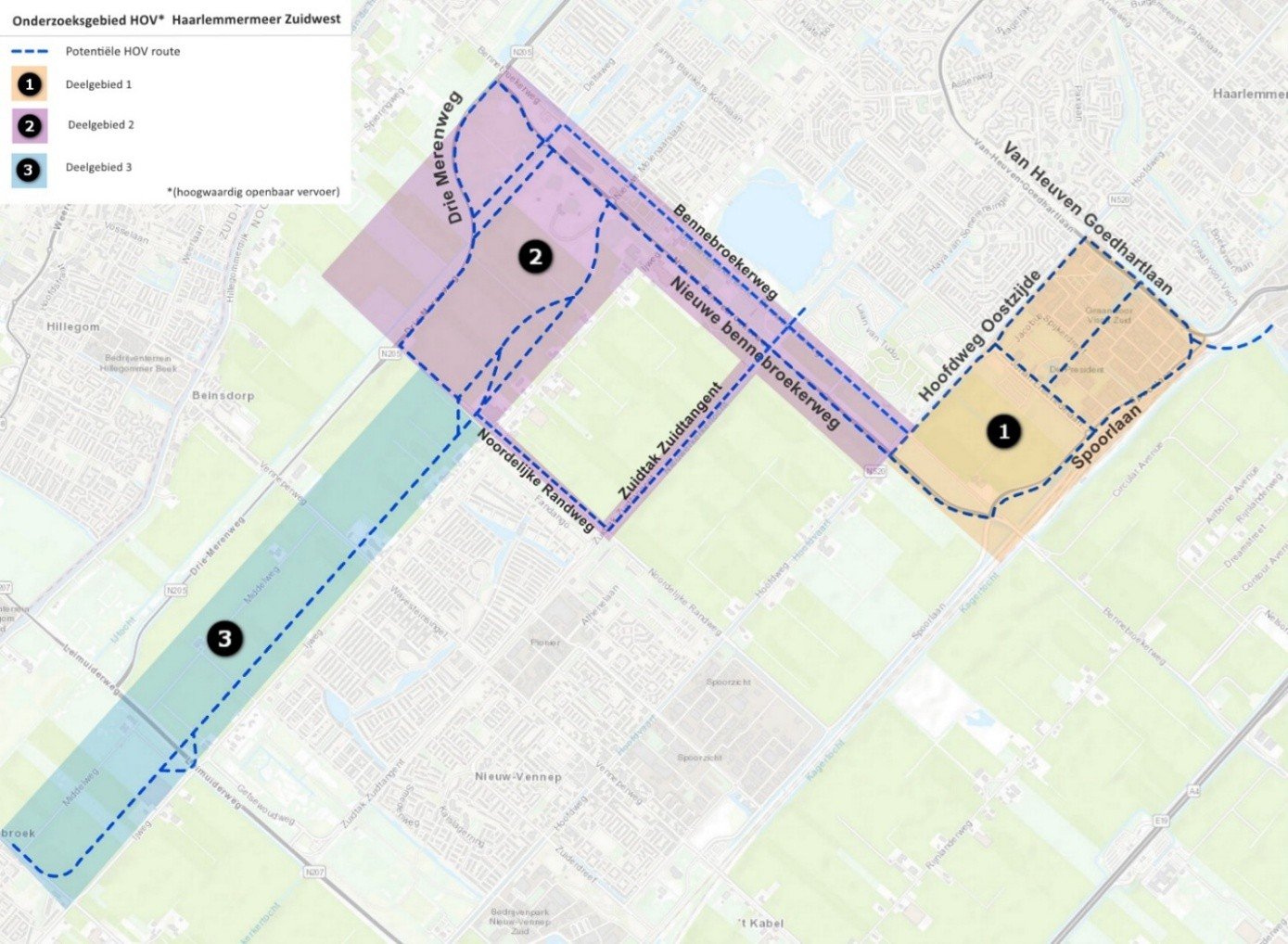 Onderzoeksgebied HOV Haarlemermeer Zuidwest