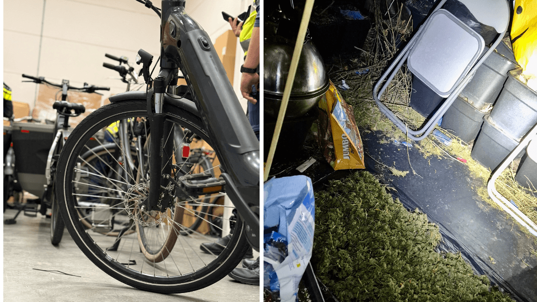 De controle bleek niet voor niets, want aangetroffen werden: gestolen fietsen, een hennepdrogerij, een aanzienlijke voorraad nepmerkkleding, spullen voor het roken van sisha en illegale bewoning.