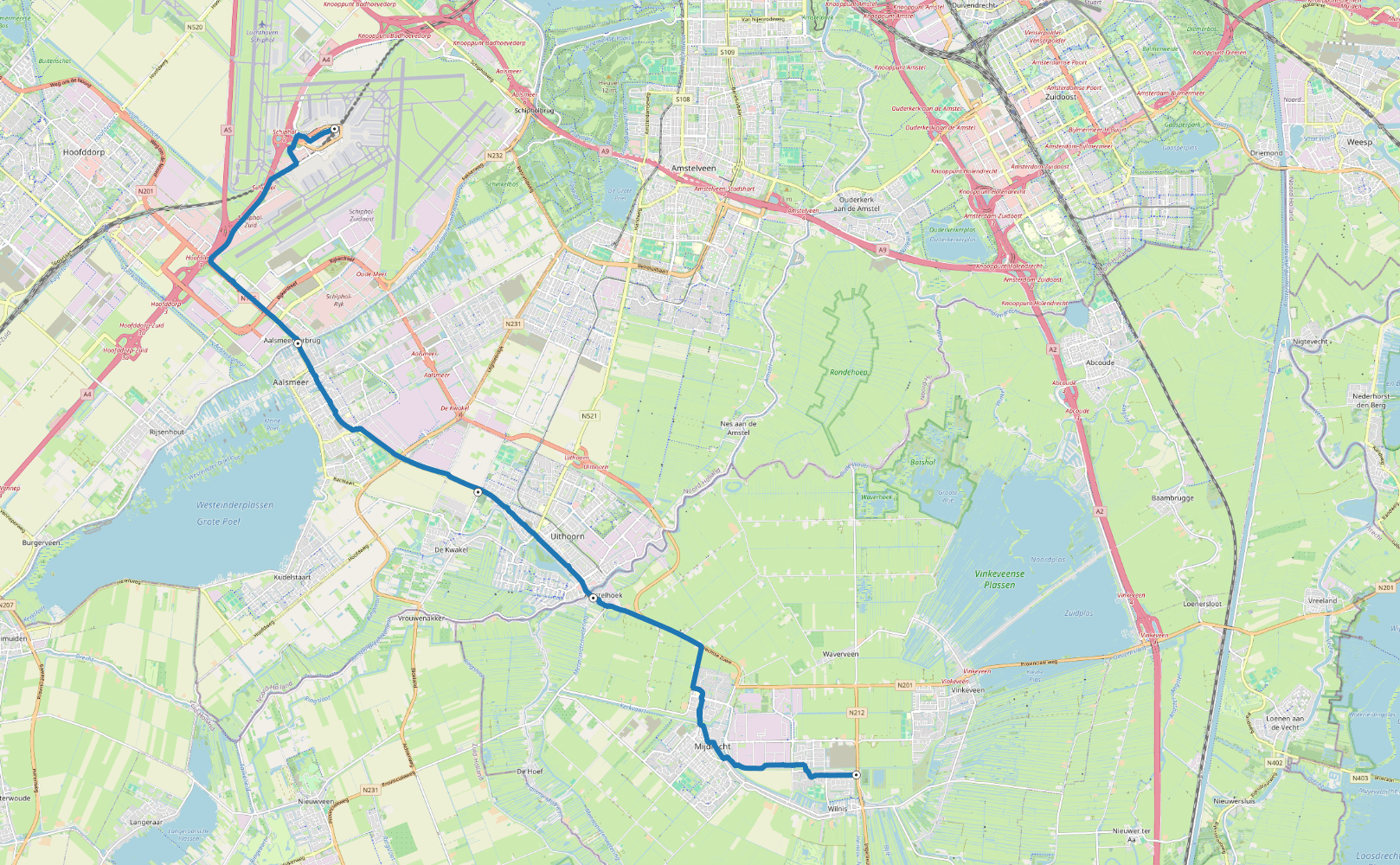 Fietsroute Mijdrecht - Schiphol - Uithoorn.